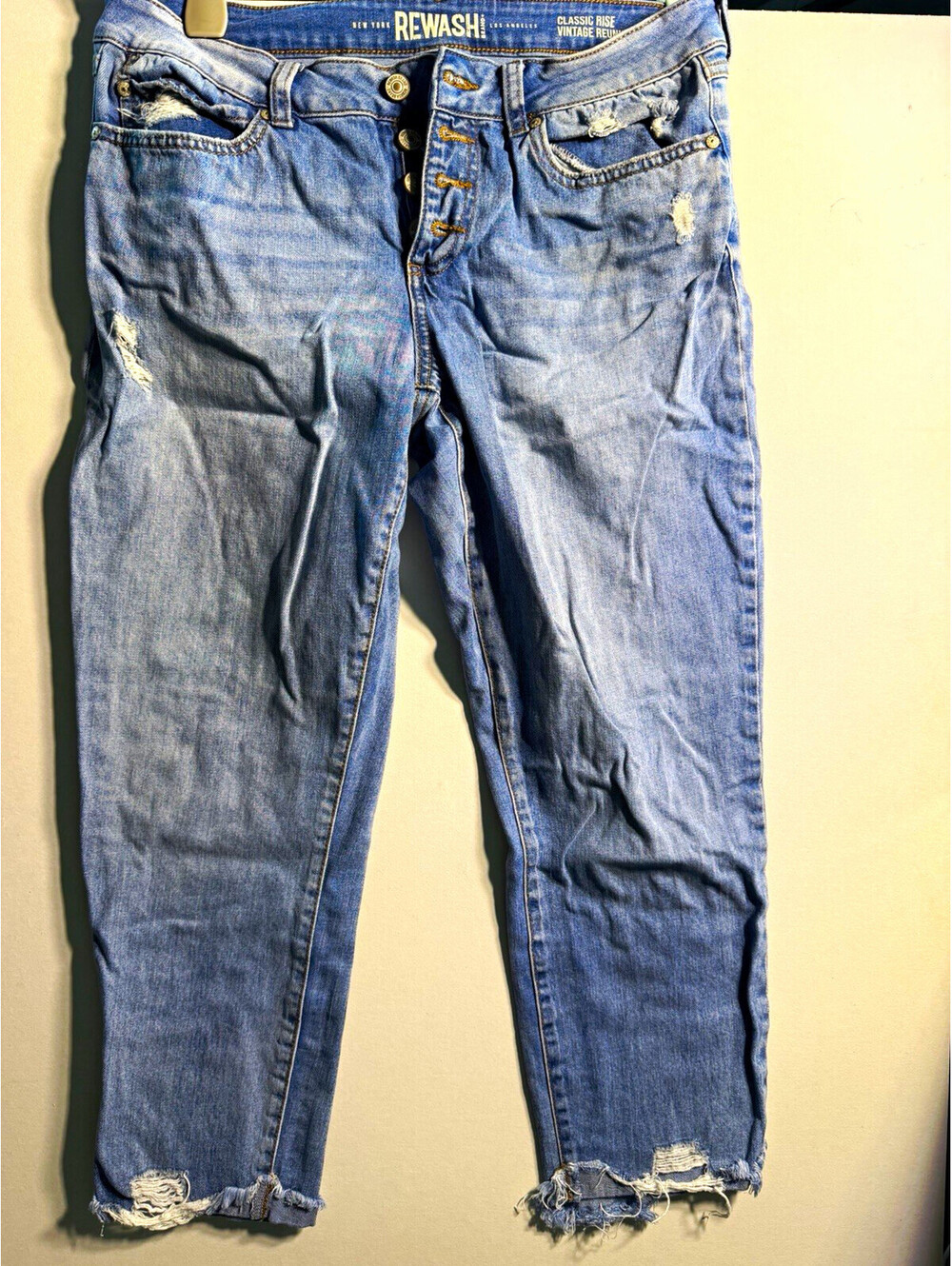 Rewash Juniors Skinny Jeans Classic Rise Light Wash Distressed Button Pockets